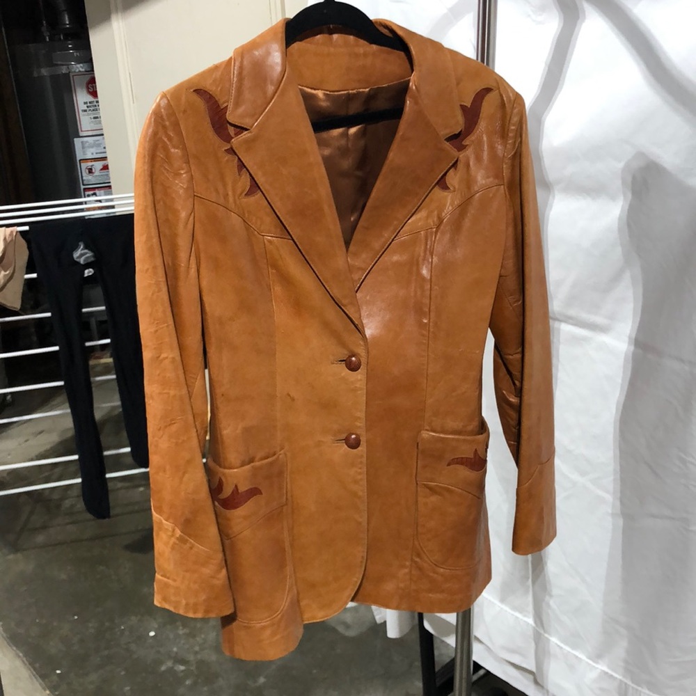 Brown Leather Western Blazer Jacket